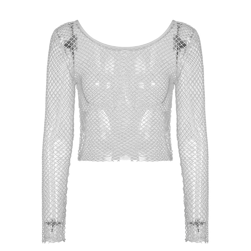 Hollow Long-Sleeved Short Style Mesh Top NSSSN115110