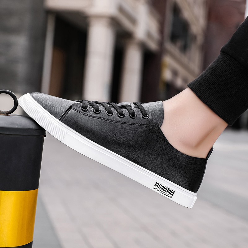 2026 Spring New Trendy Men's Shoes Versatile Black Leather Shoes Men's Youth British Style Sneakers Korean Style Trendy Shoes
