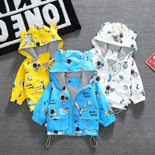 2025 Trendy Boys Hooded Jacket Spring and Autumn New Astronaut Cartoon Children's Zipper Jacket