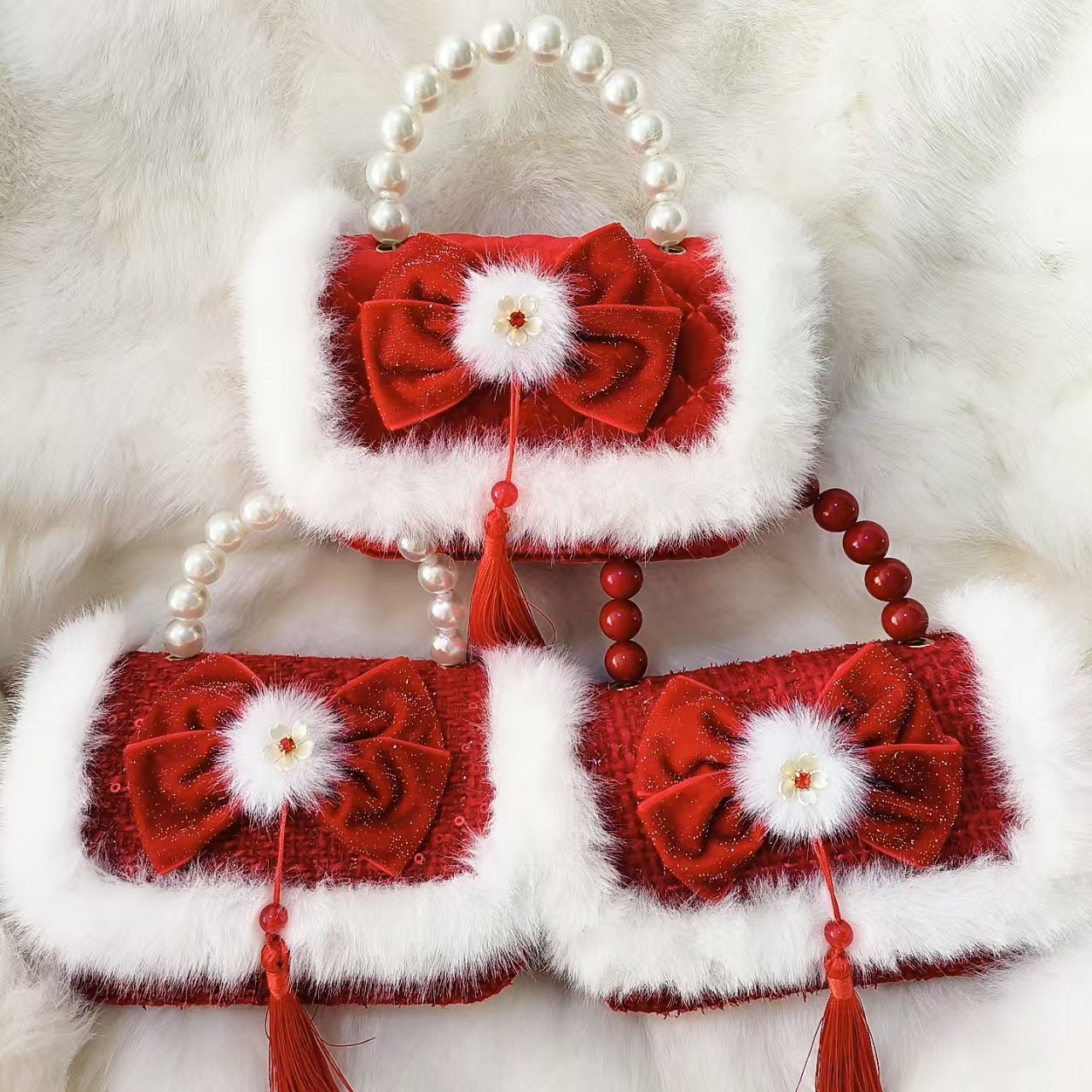 Gran arco rojo bolso de princesa bolso de perla bolso de Año Nuevo bolso de cambio accesorios cadena de hombro