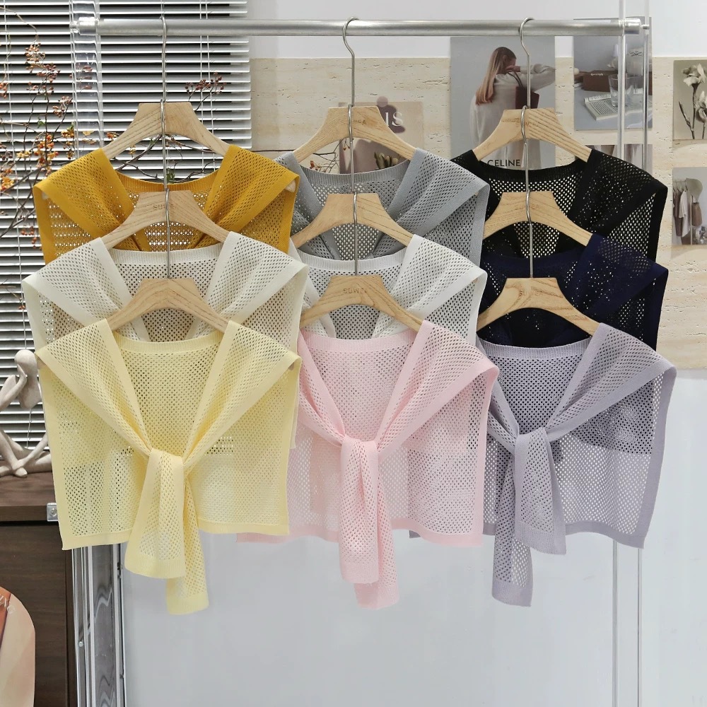 2025 New Style Cut Out Thin Old Money Style Knitted Shawl with Shirt and Skirt and T-Shirt Small Waistcoat for Summer