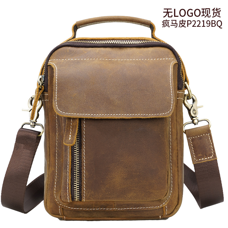 De moda de la vendimia de cuero genuino de los hombres bolsa de hombro primera capa de piel de vaca bolsa de mensajero Crazy Horse de cuero casual bolso del teléfono móvil de los hombres
