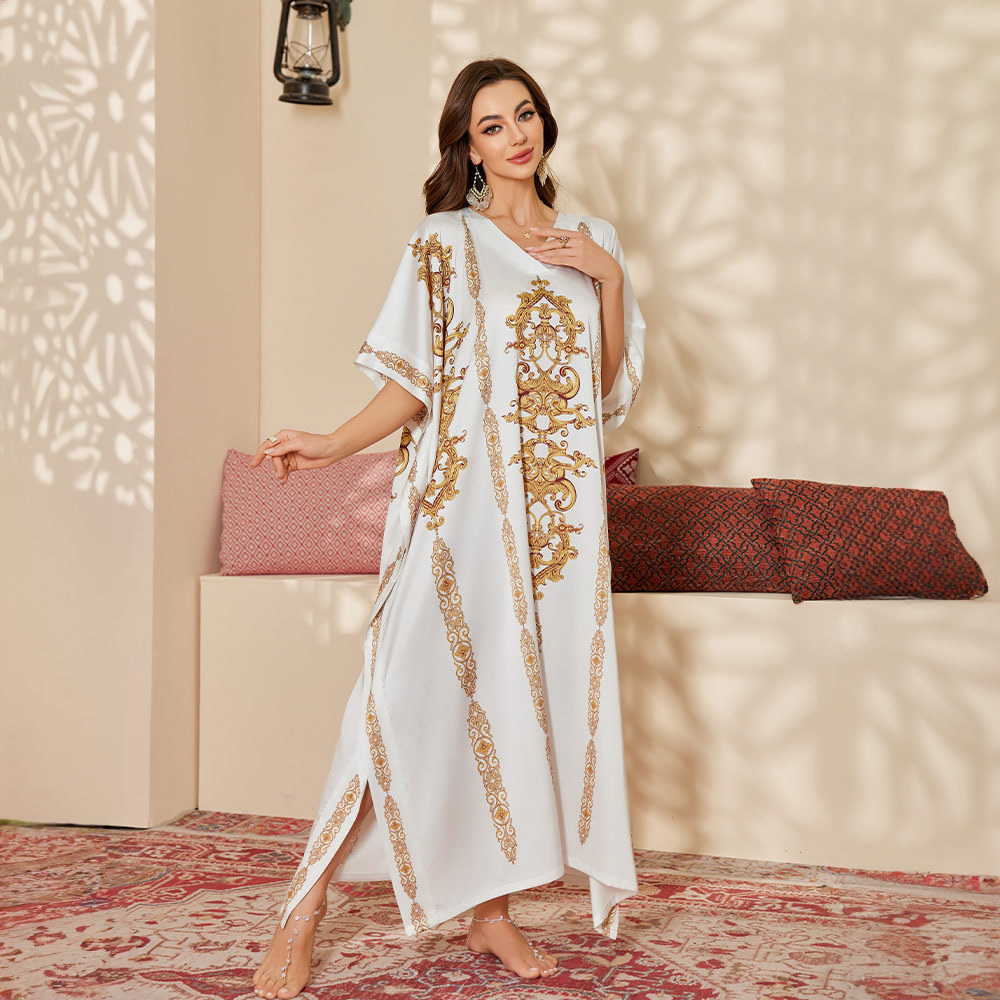 Comercio exterior de Oriente Medio impresión camisa túnica mujer transfronteriza explosión pijama estilo retrógrado corte ropa de casa DP3393