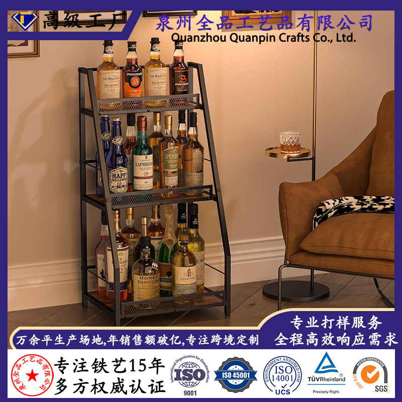 亚马逊专供复古美式乡村木制红酒架多用途多层收纳架调味用品跨境