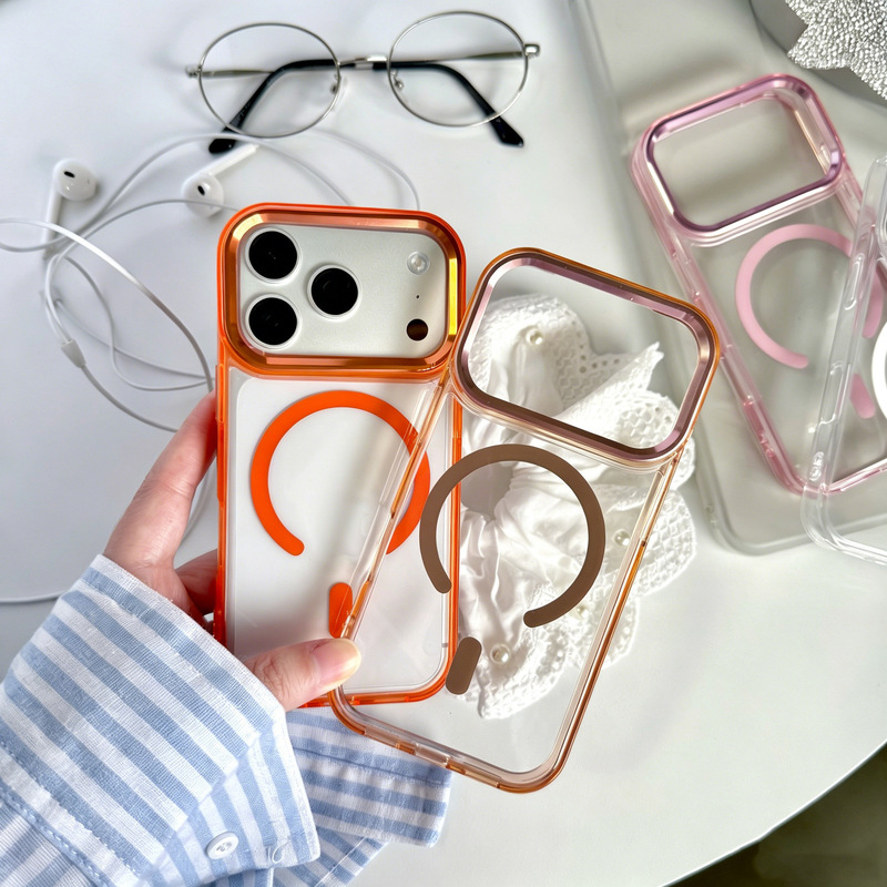 Suitable for Apple 17Promax Simple and Stylish Iphone16 Mobile Phone Case Metal 15 Transparent Magnetic Suction 14 Anti-Fall for Women Suitable for Apple 17Promax Simple and Stylish Iphone16 Mobile Phone Case Metal 15 Transparent Magnetic Suction 14 Anti-Fall for Women