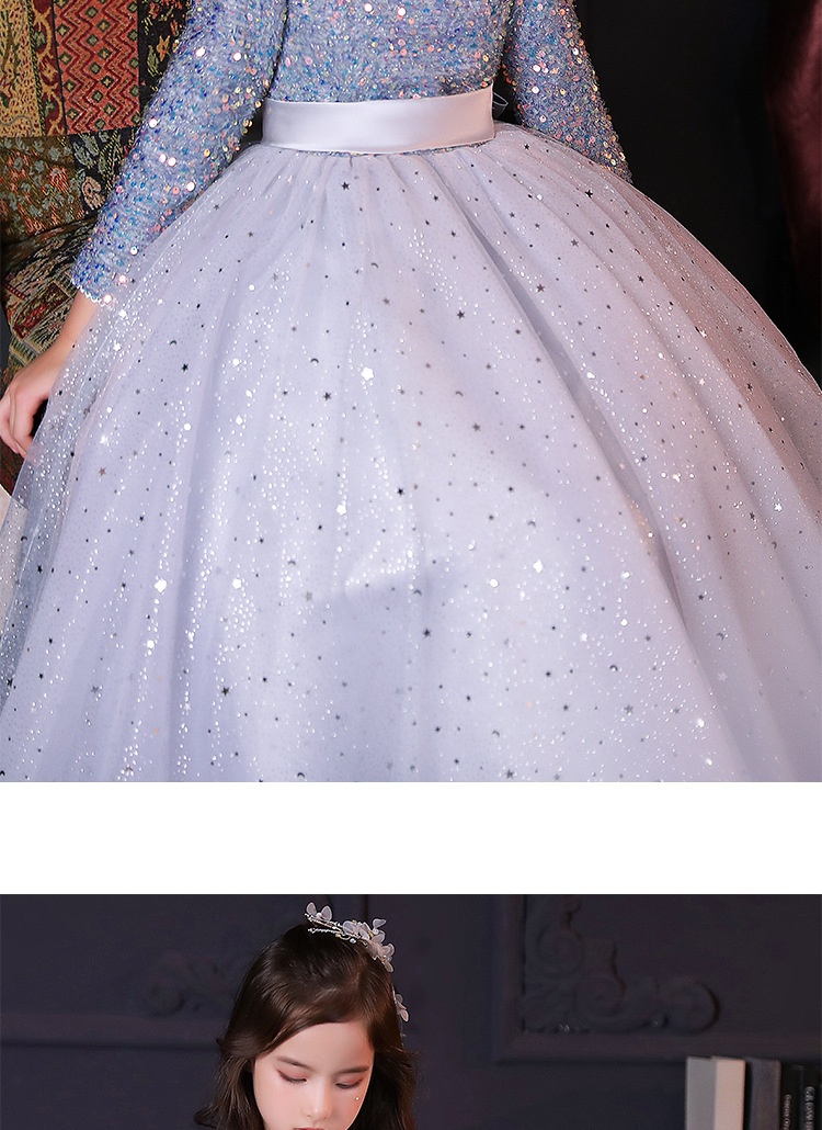 Mädchenkleid Langarm Blumenkind Prinzessin Kleid Kinder Host Klavierkleid High-End-Geburtstagsabendkleid Frühling Sommer – Detail 11