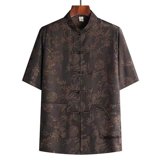 Tang suit men's spring and summer ice silk coat Chinese style grandpa thin middle-aged and elderly Hanfu old clothes dad suit