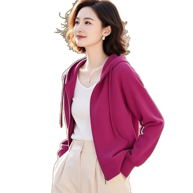 今年人気の美しい年齢を軽減するグリーンのフード付きスウェットシャツジャケット女性用2025新しい春韓国シックなトップ|undefined