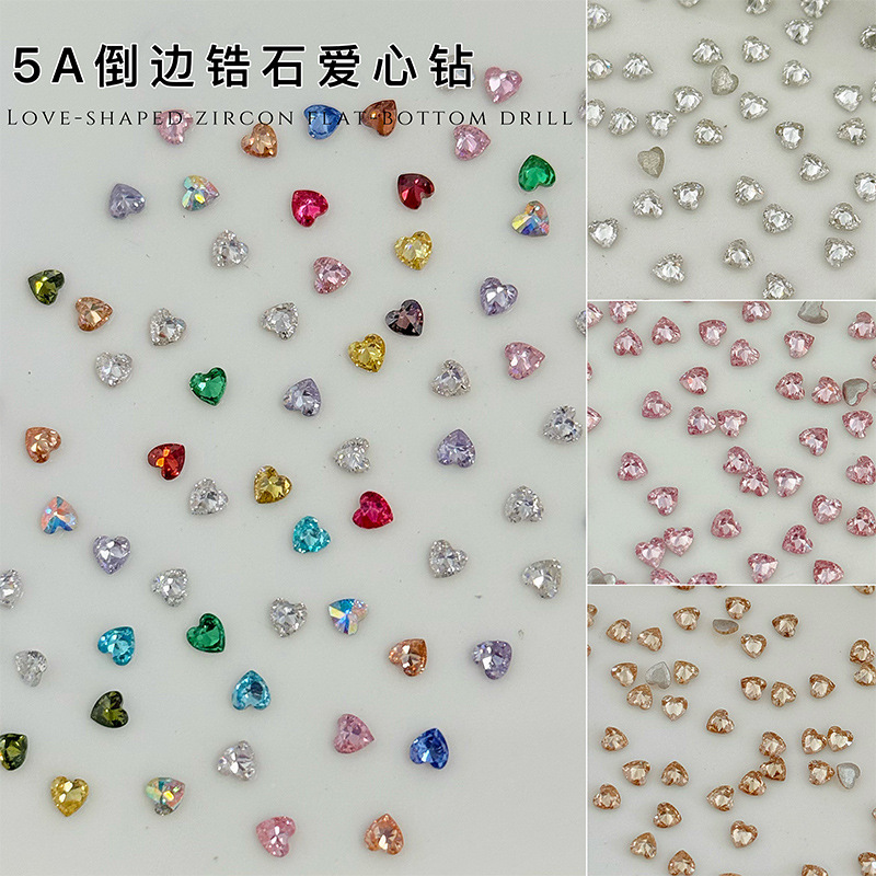 Heart-shaped zircon nail art rhinestones, trendy sparkling bow and heart-shaped rhinestones, colorful DIY press-on nails, nail rhinestone accessories