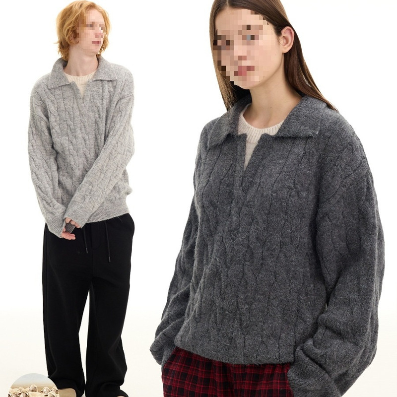 Cross-Border Unf Heavyweight Boxy Loose Wool Soft Waxy Fake Two-Piece Knitted Sweater American Casual Men and Women