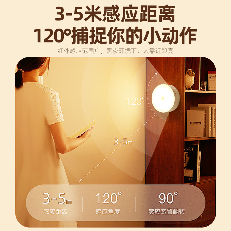 Lámpara de noche de inducción inteligente infrarroja humana luz de noche de inducción USB recargable luz de cabezal de cama para niños lámpara de pasillo de dormitorio