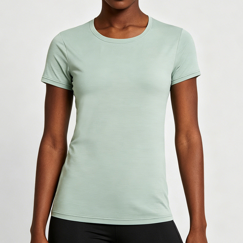 Comercio exterior europeo y americano personalizado camisa de hielo mujer de verano adelgazamiento camiseta de manga corta yoga fitness correr ropa seca rápida image 1