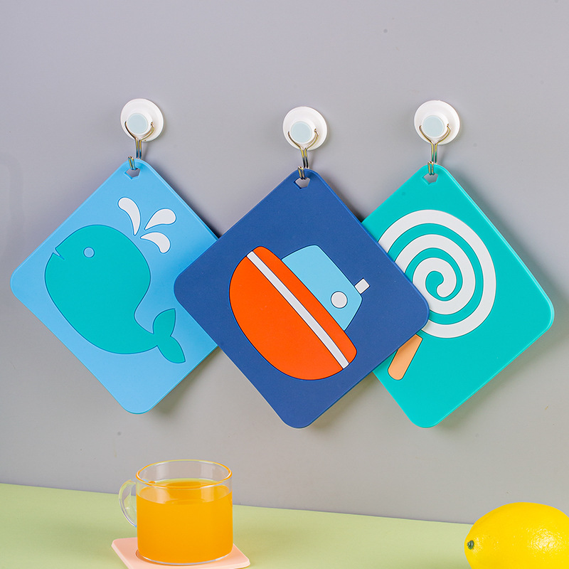 Fresh series PVC soft rubber heat insulation coaster hangable…