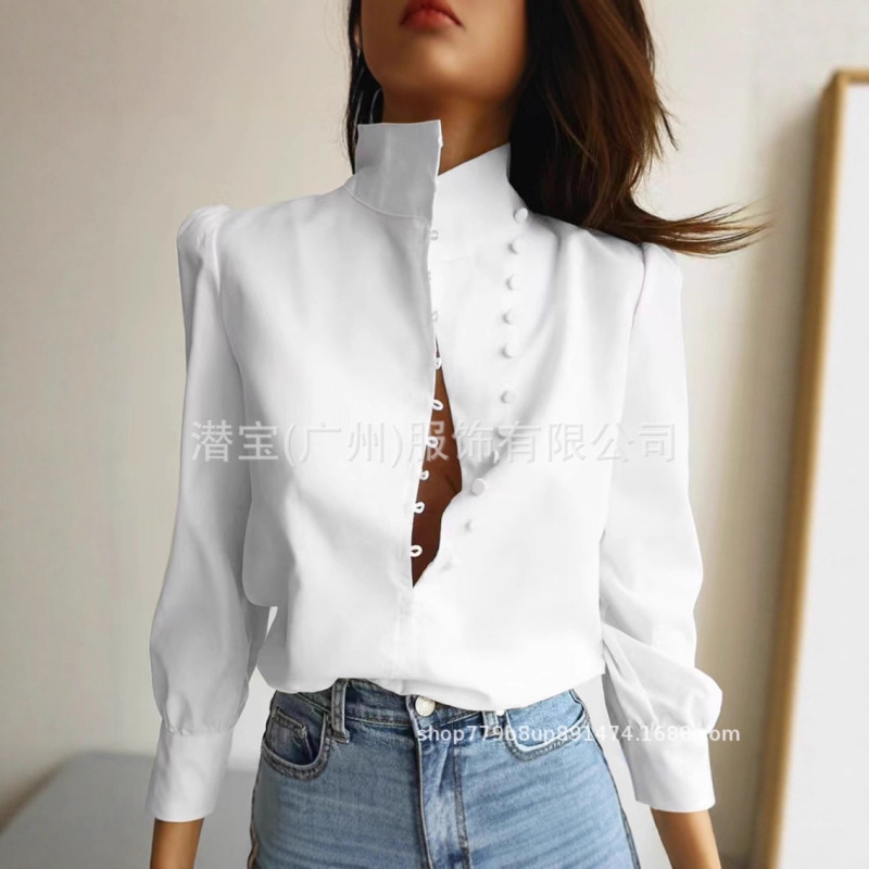 European and American 2025 New Spring and Summer Ready-Made European and American Cross-Border Women's Ready-Made Amazon Pure Cotton Pure Color Medium Loose Shirt European and American 2025 New Spring and Summer Ready-Made European and American Cross-Border Women's Ready-Made Amazon Pure Cotton Pure Color Medium Loose Shirt