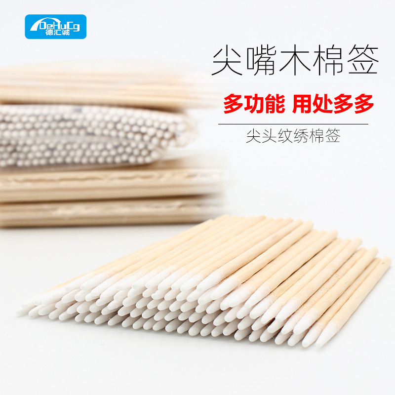 Bastoncillo de algodón palo desechable tatuaje hisopo de algodón puntiagudo palo de madera de una sola cabeza de madera pequeño hisopo de algodón delineador de ojos bastoncillo de algodón sanitario