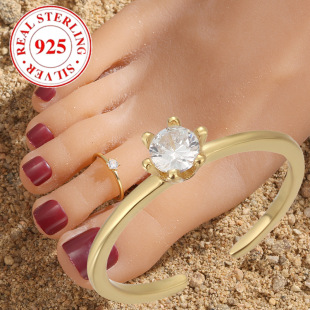 European and American Beach Foot Ring S925 Sterling Silver Inlaid Zircon Women's Opening Adjustable Foot Ring Instagram Style Light Luxury