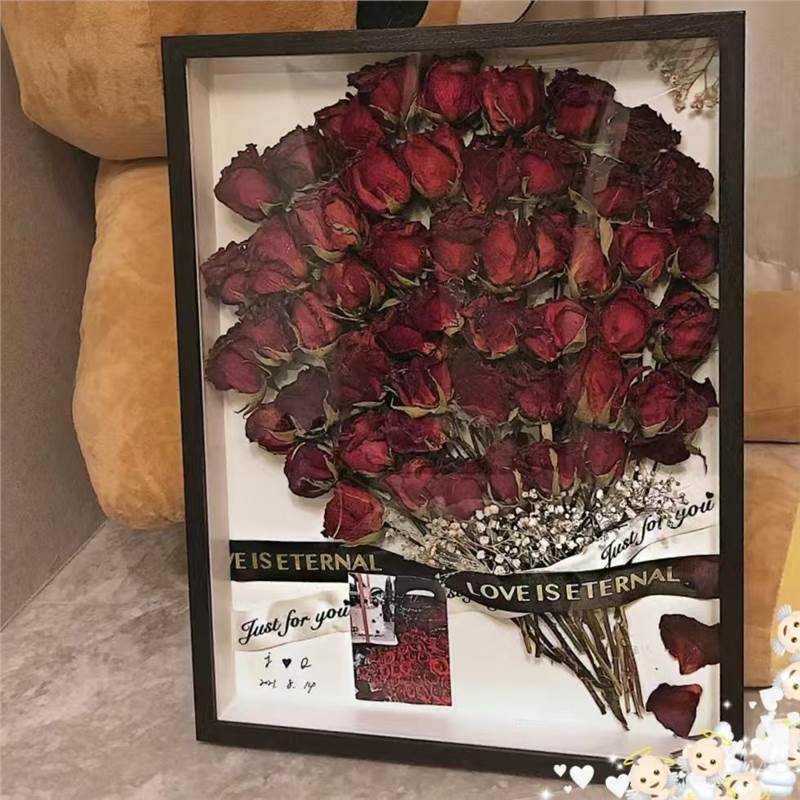 99 Roses Hollow Dried Flower Photo Frame DIY Table Eternal Preservation Stereo Handmade Rose Gift Idea