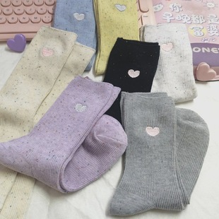 Love Embroidery Socks Children's Mid-tube Trendy Ins Colorful Point Yarn Candy-colored Simple All-match College-style Solid Color Socks