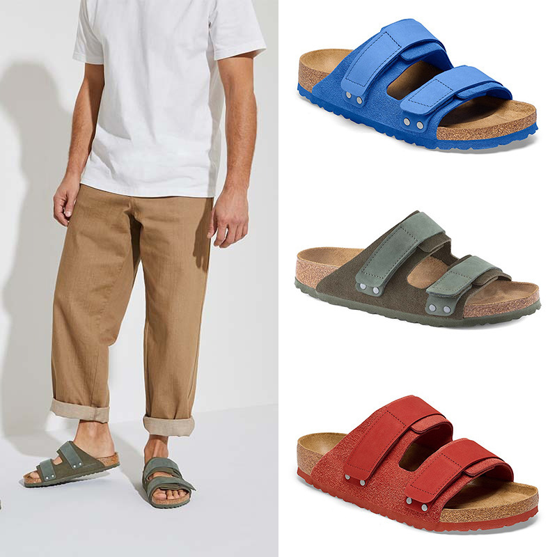 Birkenstock Shoes, Genuine Leather Cork Sandals for Outdoor Wear, Suede Spring and Summer New Model Birkenstock Shoes with Velcro Straps, Unisex Style