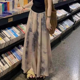 国风冰丝阔腿裤裙子女夏季薄款宽松垂感大码胖mm高腰a字半身裙裤