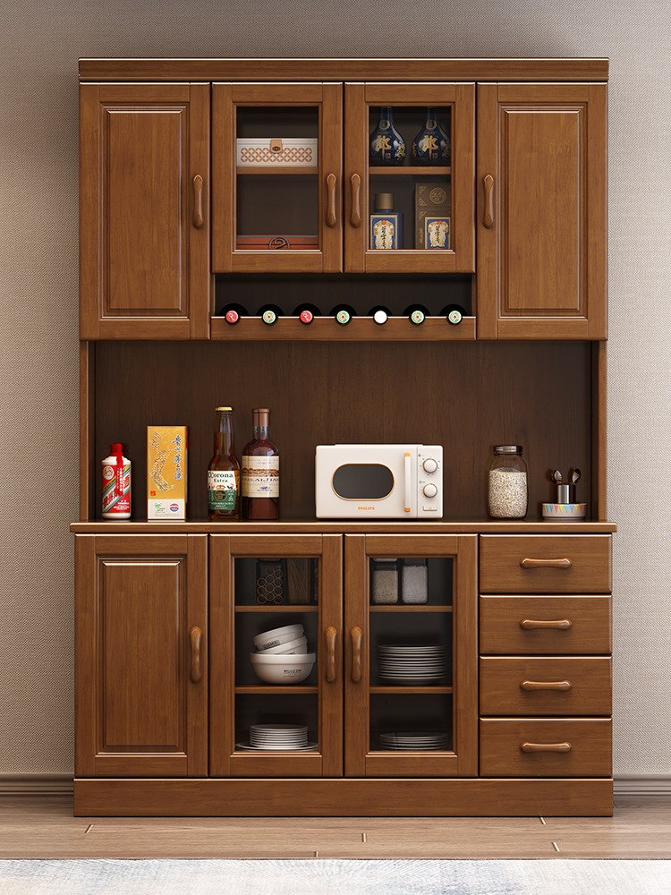 Wall-mounted liquor cabinet, Chinese solid wood kitchen sideboard integrated storage cabinet, living room solid wood tall cabinet, home storage cabinet