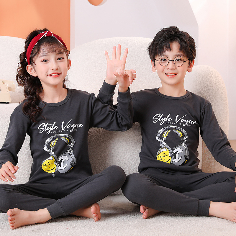 40-Color Cotton Kidsren's Pajamas Set 2025 Autumn and Winter New Style Boys and Girls Warm Home Clothes Intimates Two-Piece Set