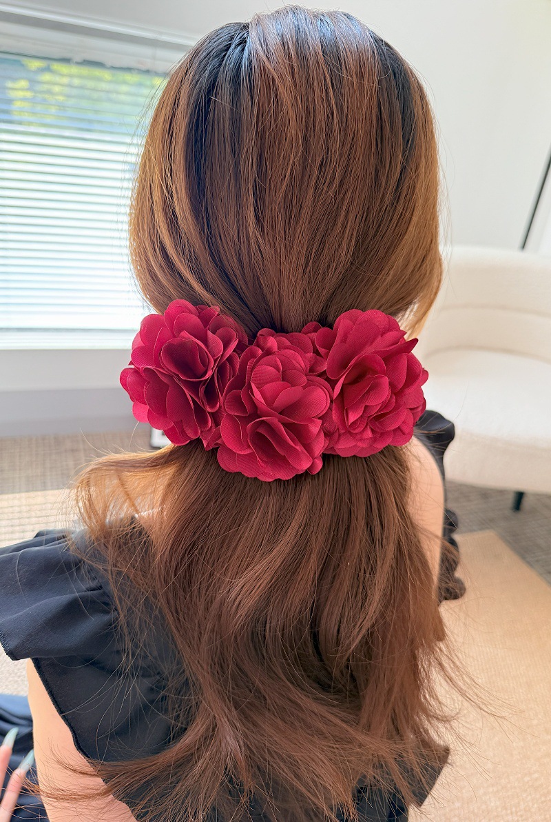 Vintage stijl wijnrode bloem haarclip elegante boho haarspeld_voghion.com