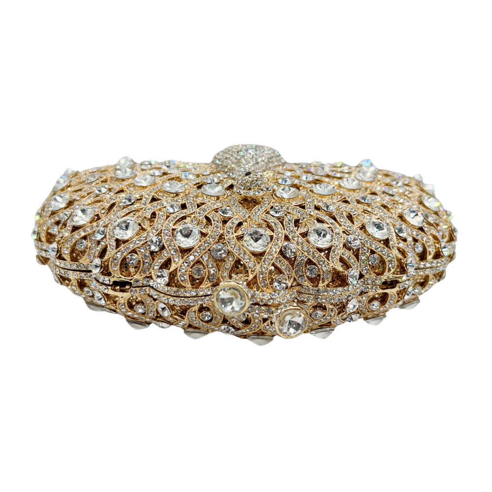 Túi clutch nữ đính đá hình con công rỗng dạ hội — Đen xanh lục, Xanh vàng, Nền vàng kim cương trắng, Vàng hồng chi tiết 13