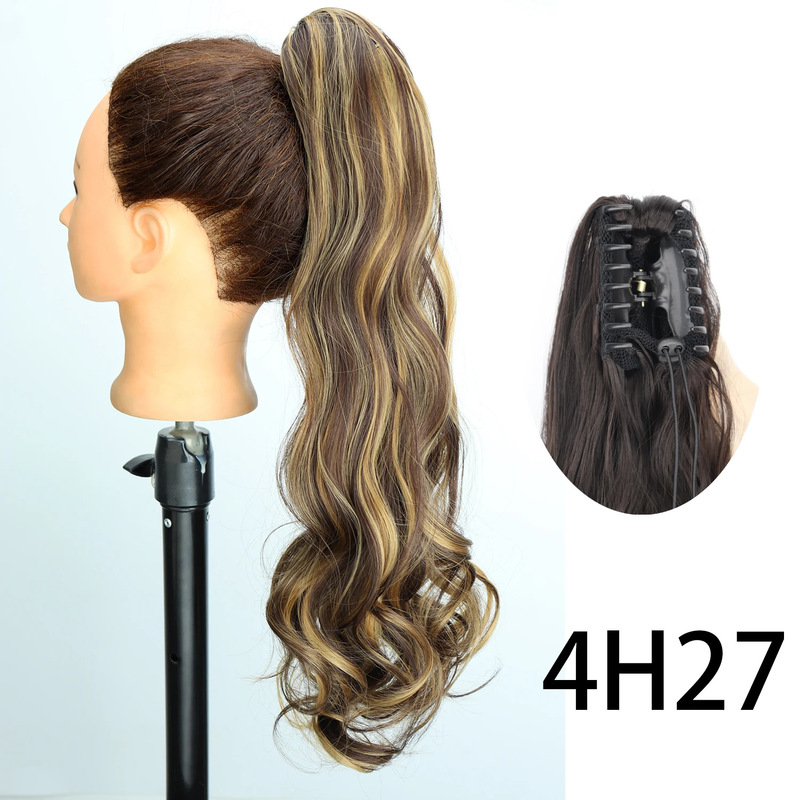 24inch ロングカーリーポニーテール高温繊維女性ビッグウェーブカーリーヘアグリップクリップポニーテールエクステンション|undefined