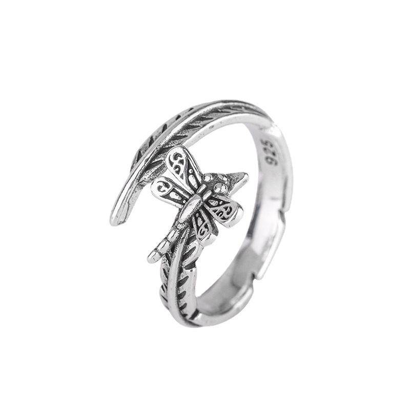 New Cold Style Trendy Retro Dragonfly Leaf Ring For Women