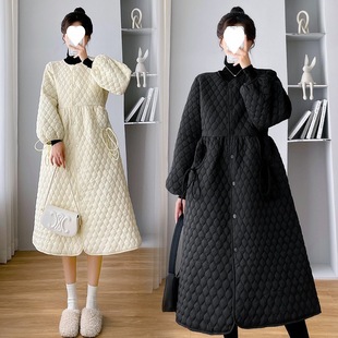 Maternity clothing autumn suit fashion 2025 new style plus size autumn and winter thick cotton-padded jacket coat dress