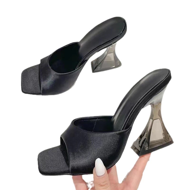 New Foreign Trade Slippers 2024, European And American Summer New High-heeled Slippers, Square-toed Women's Sandals,_vogvips.com