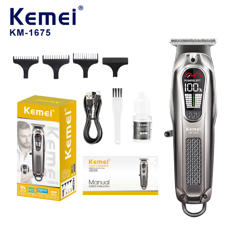 Kemei cortador de pelo eléctrico KM - 1675 larga duración tijeras eléctricas ajustables inteligentes tijeras digitales al por mayor