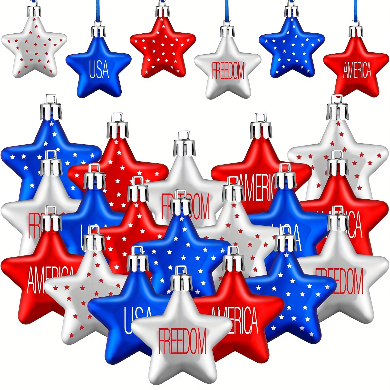 Punto transfronterizo 5cm American Independence Day Impresión tridimensional Colgante de estrella de cinco puntas Día nacional Decoración de ambiente festivo