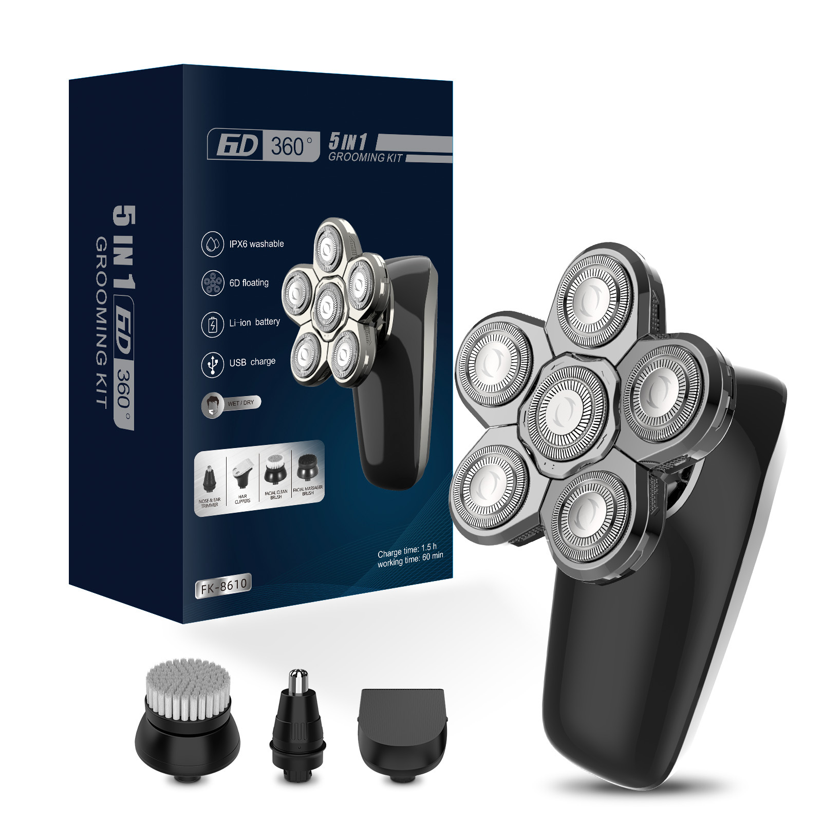 FK8610 pantalla digital máquina de afeitar eléctrica de seis cabezales máquina de afeitar multifuncional máquina de afeitar eléctrica