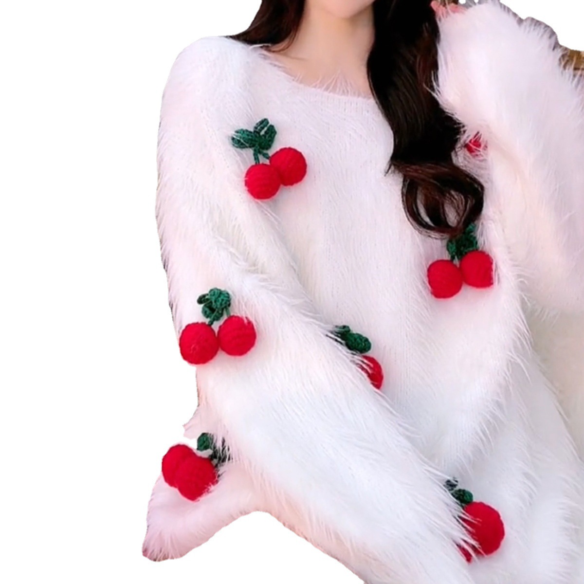 스웨터 커스텀 달콤한 3 차원 체리 두꺼운 느슨한 스웨터 여성의 2023 새로운 게으른 스타일 신선한 스타일 스웨터