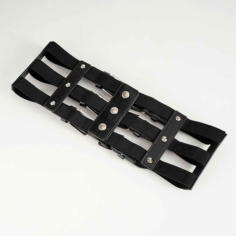 New Waistband with Waistband and Three Row Needle Buckle Ins Punk Women's Fashion Matching Dress Shirt Elastic Wide Waistband_voghion.com