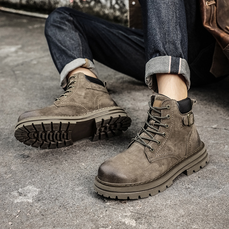 Bottes de travail rétro montantes d'automne et d'hiver, bottes jaunes de style britannique, bottines de sport décontractées_voghion.com