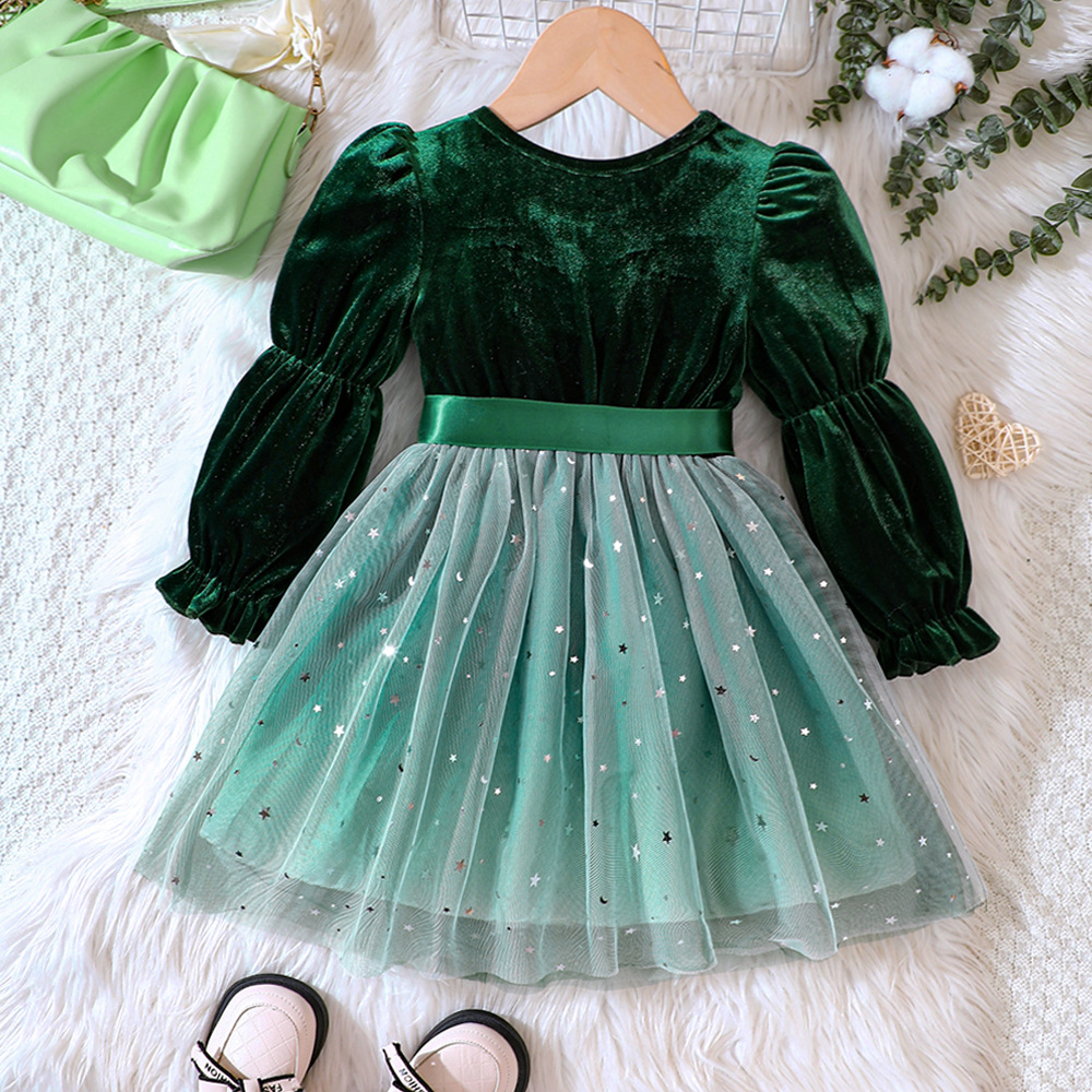 EW – vêtements pour enfants, nouveau produit pour filles, robe de princesse en maille dégradée de velours, automne et hiver, Q1403-C_voghion.com