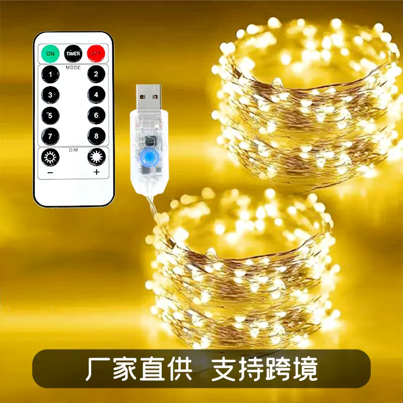 铜线灯LED铜丝灯带遥控常亮带闪usb跨境圣诞节日米粒灯装饰灯串