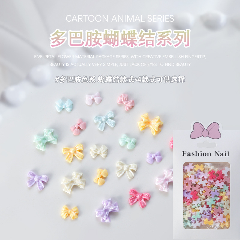 100 piezas de joyería de uñas de resina macaron serie de color pajarita plana dopamina decoraciones de uñas