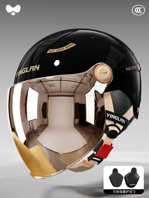 Motosiklet kaskı (dəbilqə): and Men's National Standard 3C - 3c-shiny-black-electroplated-long-mirror-detachable-ear-protection-one-size-fits-all