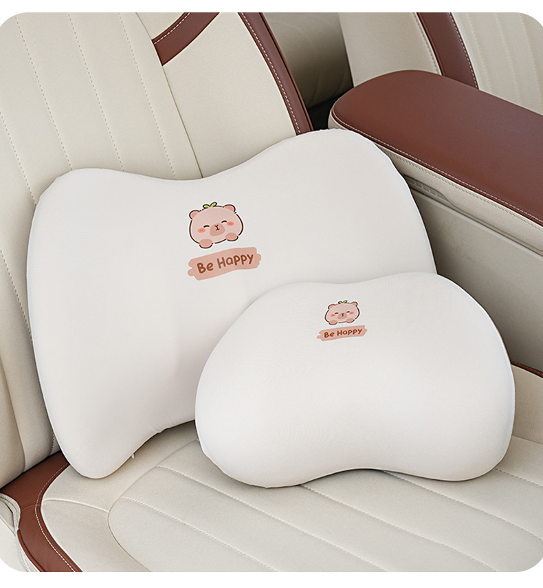 Memory foam car headrest lumbar support khaki Barra car pillow comfortable breathable Ice Silk universal car neck pillow