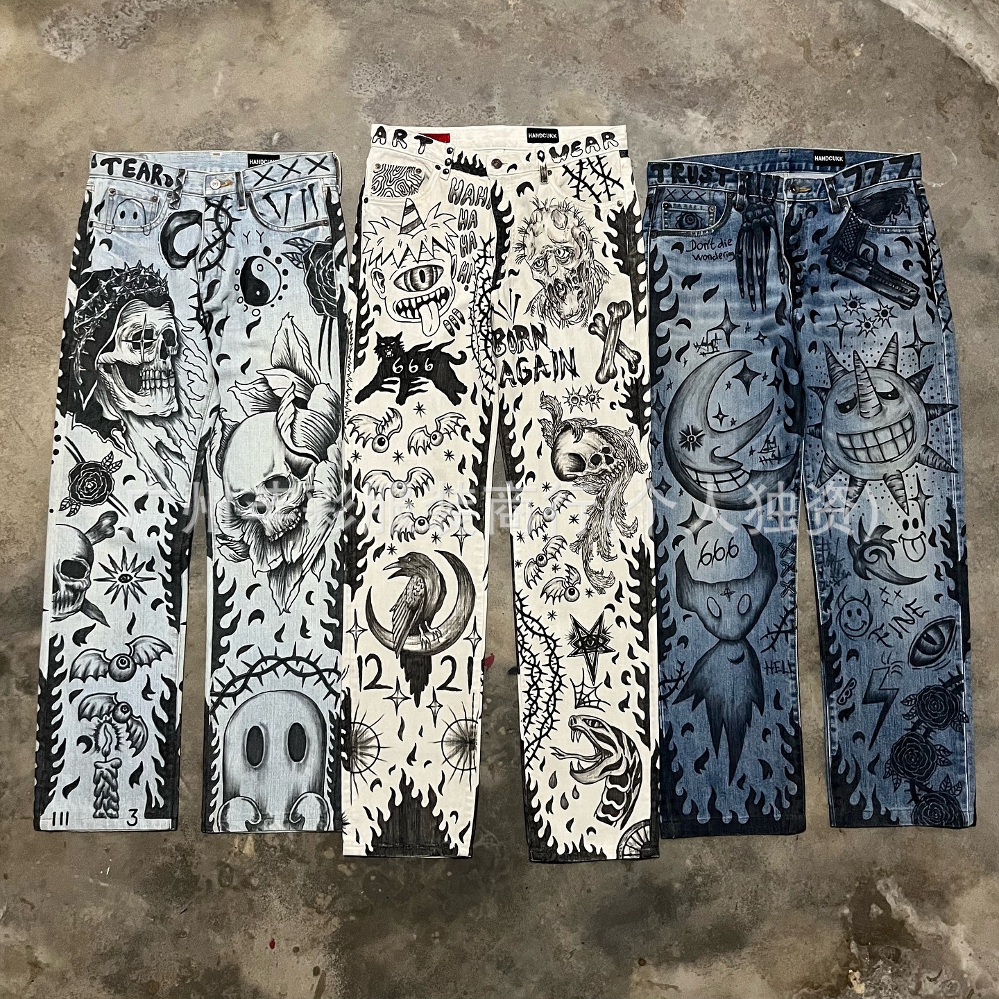 Jeans Rectos con Estampado de Grafiti para Hombre de Algodón para Uso Casual