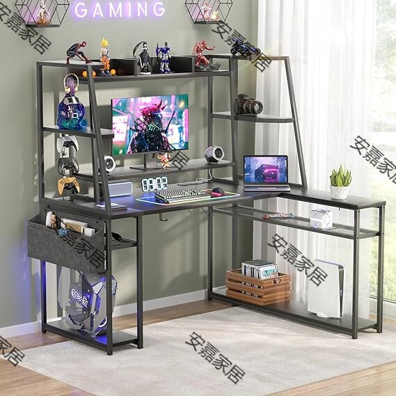 Amazon Furniture with LED Color-changing Light with Cloth Bag Laminar E-sports Table L-shaped Table Writing Table Office Desk