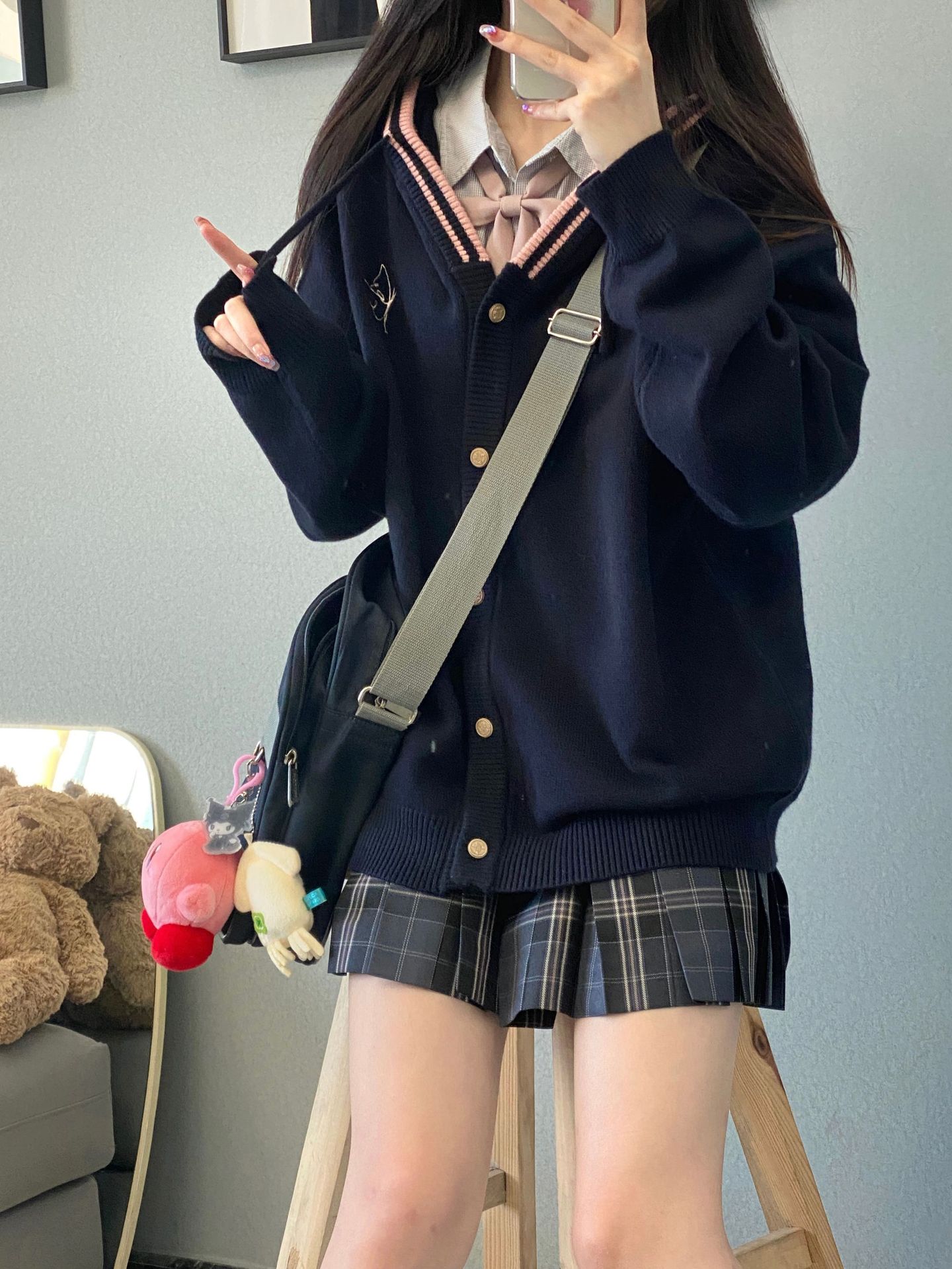 (2개) 2023 가을 및 겨울 제조업체 맞춤형 JK 유니폼 V-넥 스웨터 카디건 부드러운 왁스 같은 느슨한 일본 대학 스타일 스웨터 여성