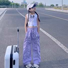 女童休闲裤子夏季2026新款中大童夏装宽松直筒童装工装长裤子童装