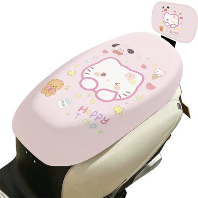 Electric car cushion cover, cartoon elastic leather seat - cartoon-cute-kitty-cat-with-backrest