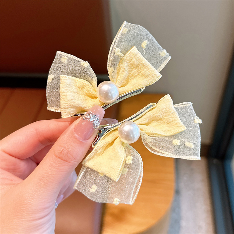 Niños lindo perla horquilla estilo coreano tridimensional arco Orejas de conejo bebé clip pequeño fresco Seersucker tocado