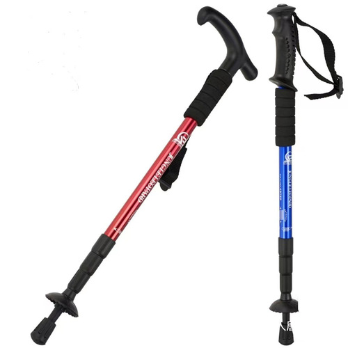 Telescopic four-section aluminum alloy elderly crutches shock-absorbing ultra-light straight handle curved handle trekking stick outdoor hiking walking stick